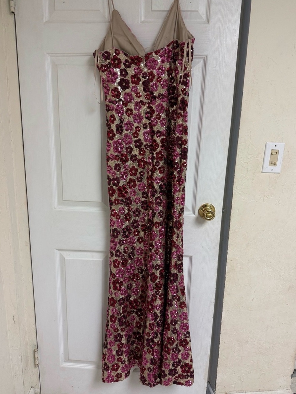 Betsy & Adam Rava Purple and Pink Sequin Floral Maxi Gown Prom Formal - Picture 9 of 12